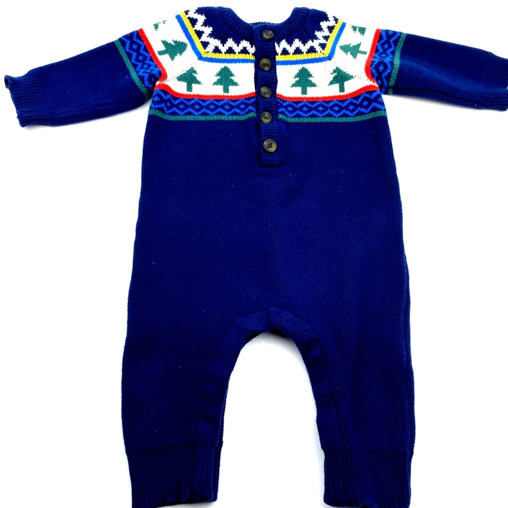 Hanna Andersson Romper Sweater Knit 6-12m Boys Fair Isley Buttons Infants Winter